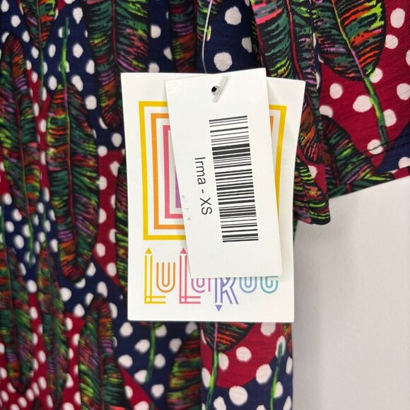 LULAROE NEW Irma Women's XS Red Navy Feathers Stretch Hi-Lo Comfy - Picture 6 of 6